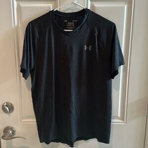 Youth Under Armor Black moisture wicking v-neck tshirt. Used. Fair condition.